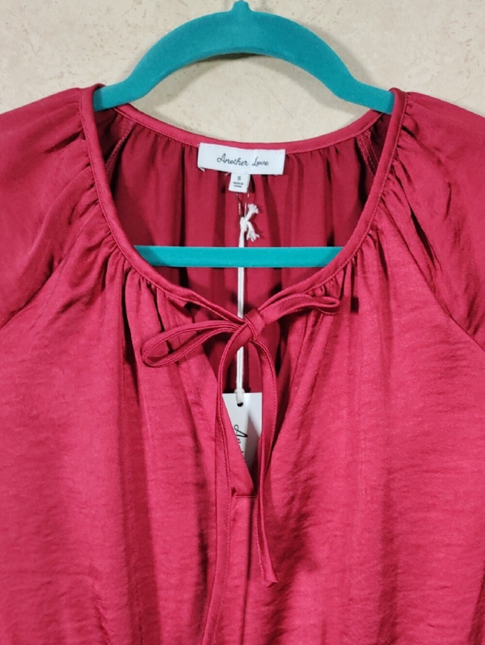 J099 Another Love Burgundy Satin Boho Tiered Dress S NWT - Picture 2 of 10